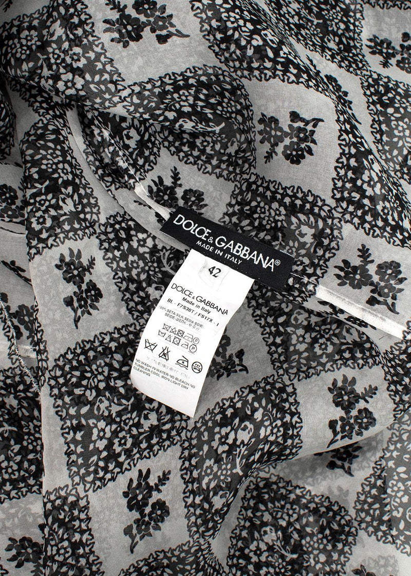Dolce & Gabbana White and Black Sheer Silk Blouse