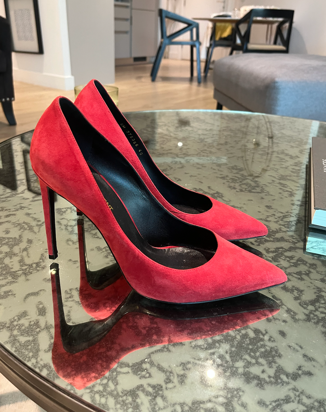 Red Suede Pointed Toe Pumps