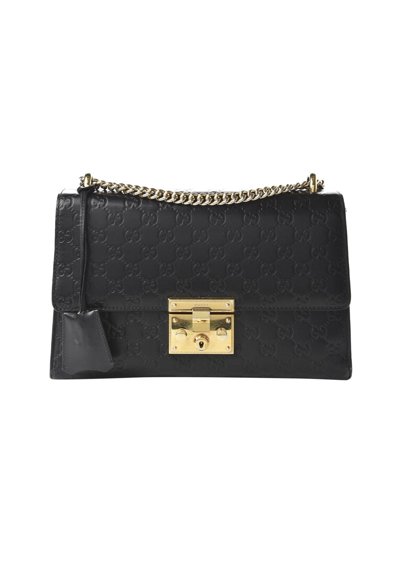 Black Guccissima Medium Padlock Shoulder Bag
