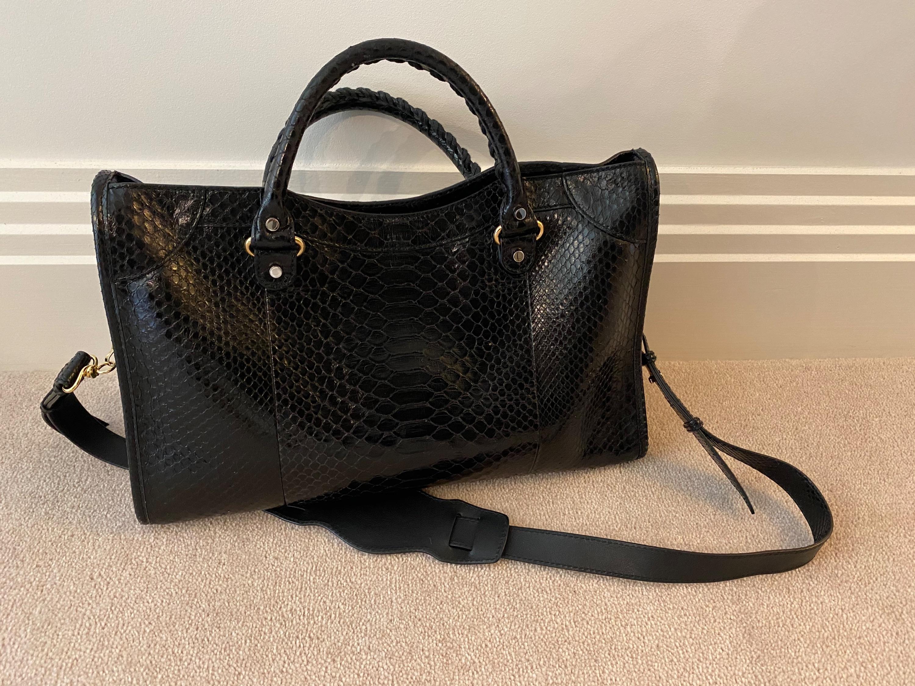 Black Snake Embossed City Bag