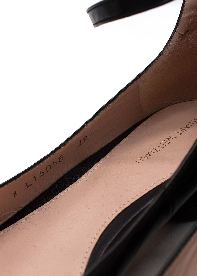 Stuart Weitzman Black Round Toe Ankle Strap Pumps