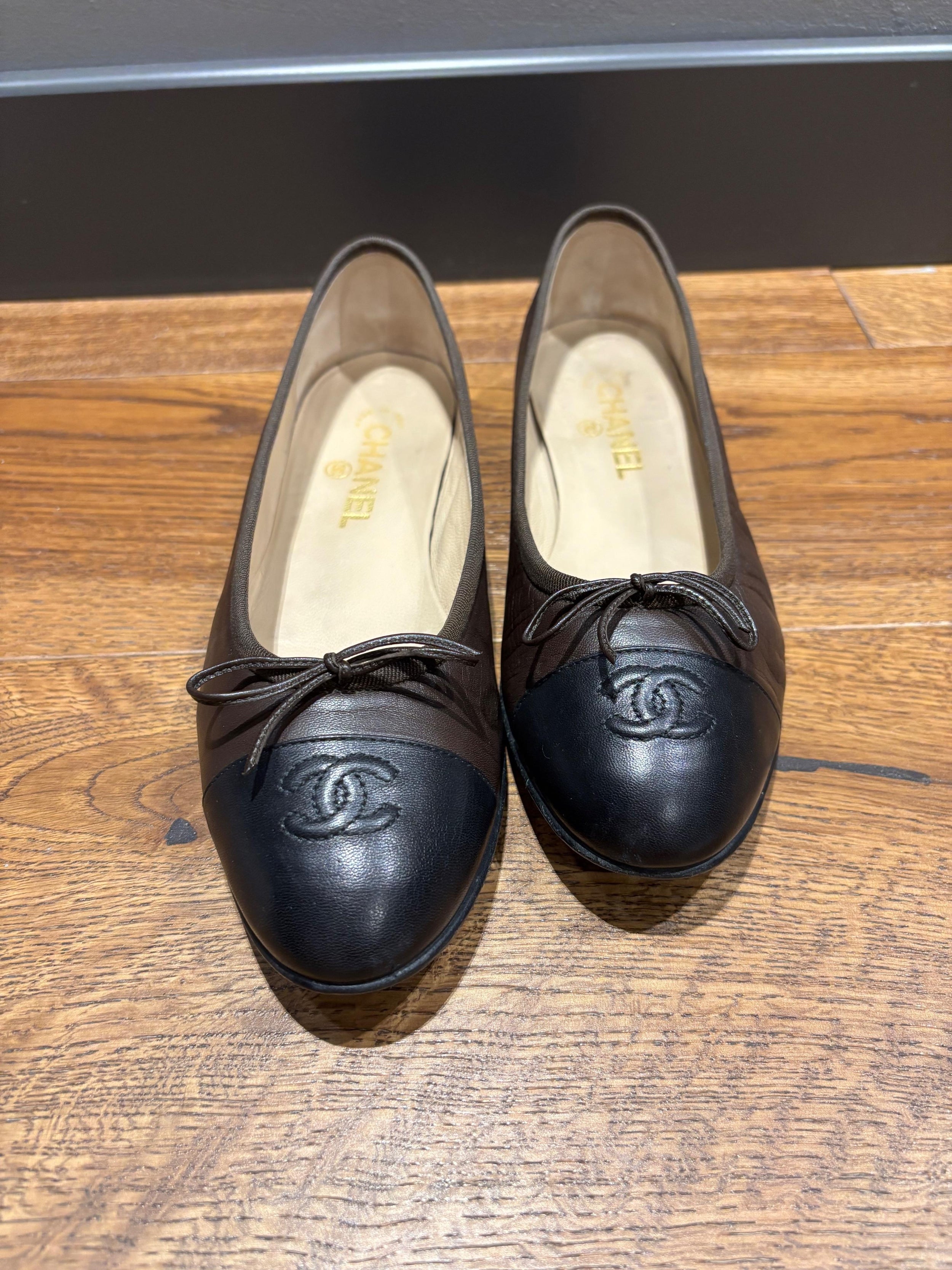 Chanel Black Leather Ballet Flats