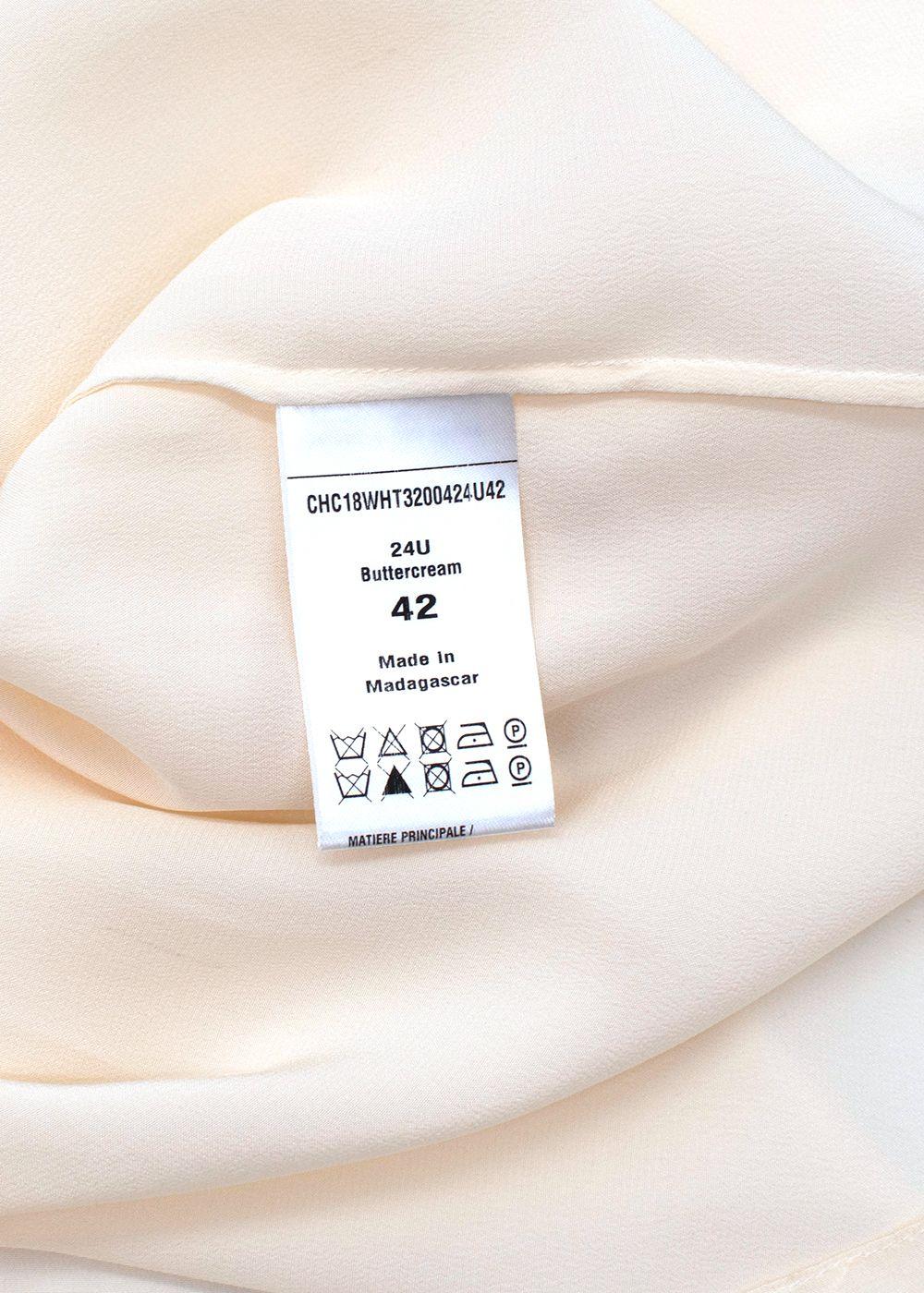 High Neck Shoulder Button Cream Silk Blouse