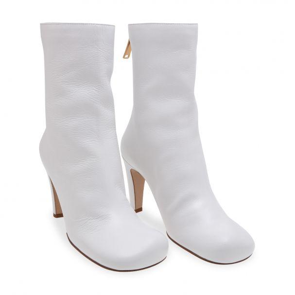 Bottega Veneta Optic White Leather Ankle Boots