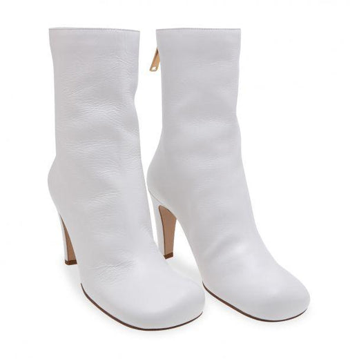 Bottega Veneta Optic White Leather Ankle Boots