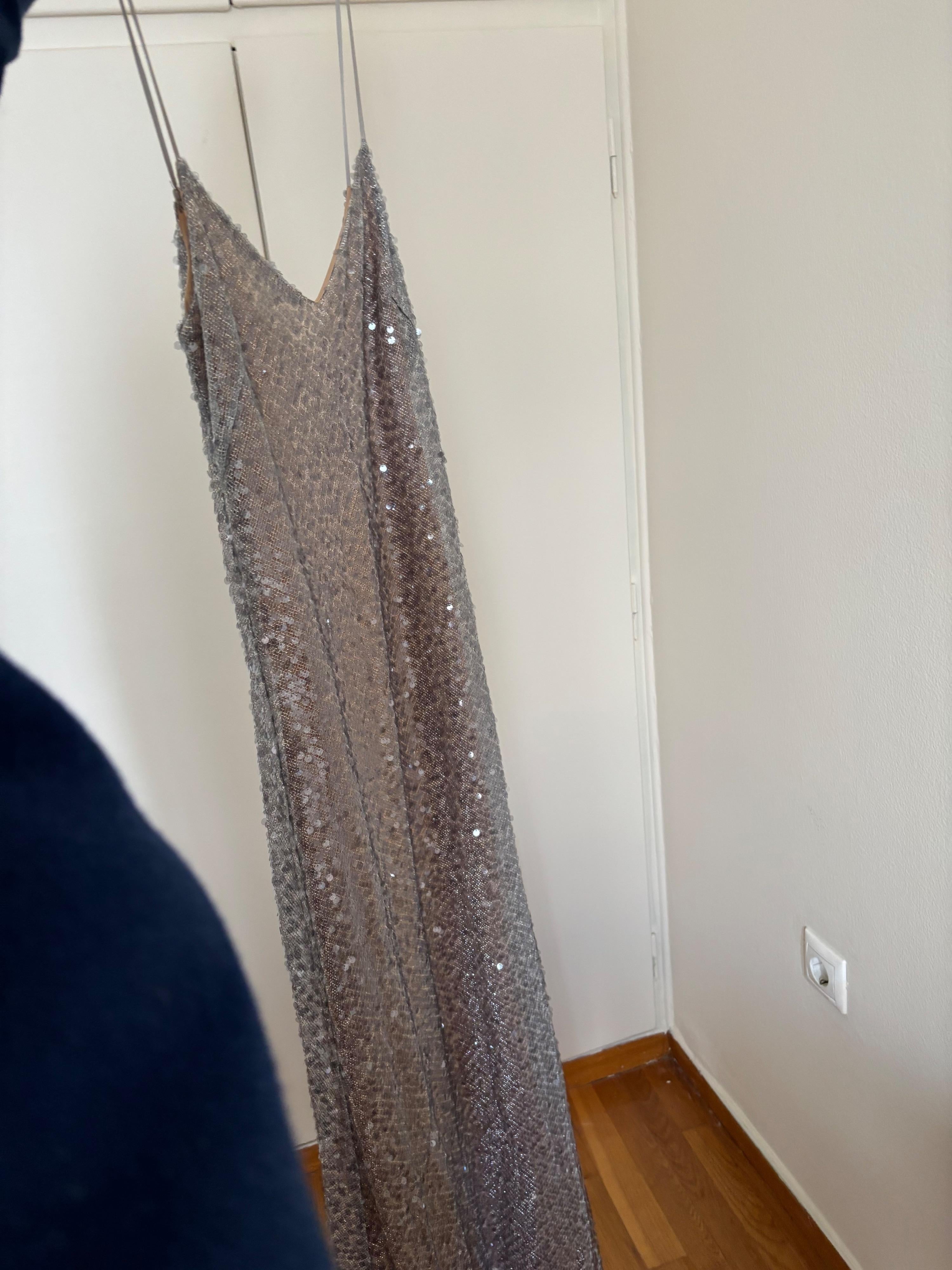 Galvan Silver Sequin Evening Dress