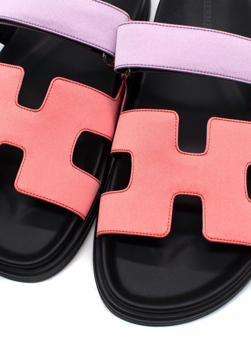 Hermes Chypre Sandals in Rose Peche and Violet Petale