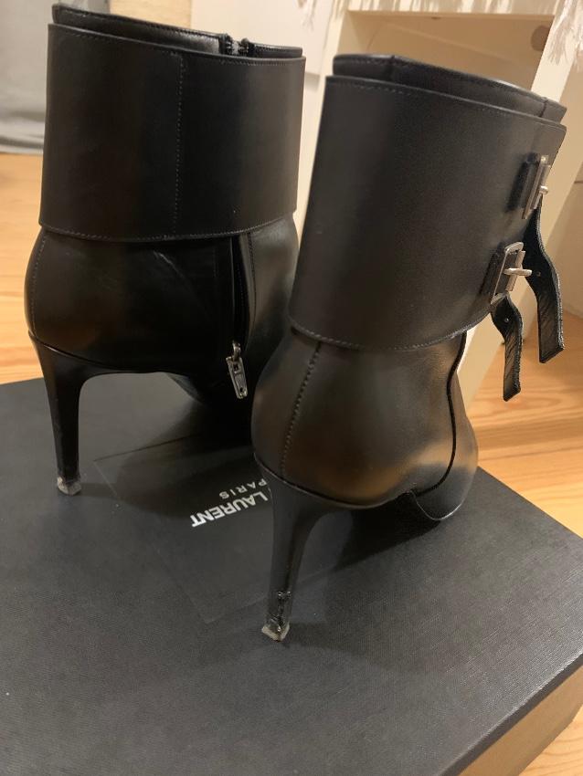 Saint Laurent Black Leather Wrap Buckle Ankle Boots
