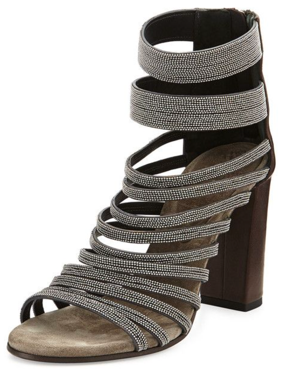 Monili Beaded Brown Leather Sandals
