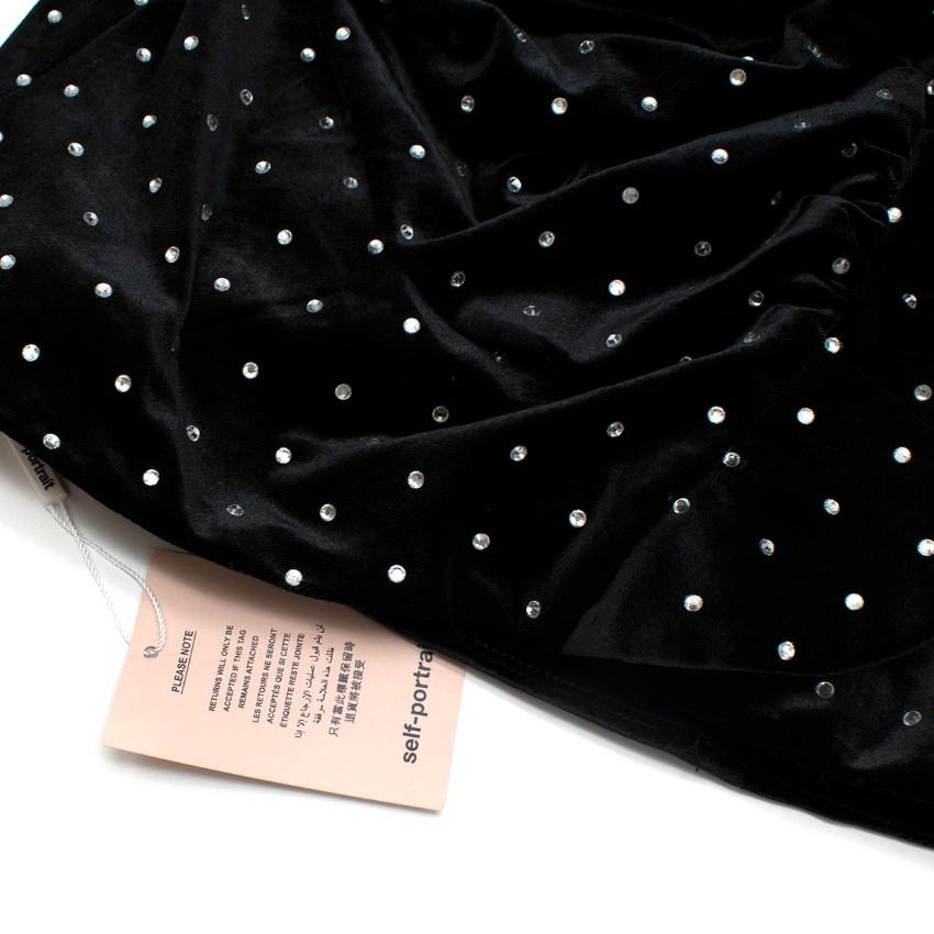 Self Portrait Black Velvet Diamanté One Shoulder Mini Dress