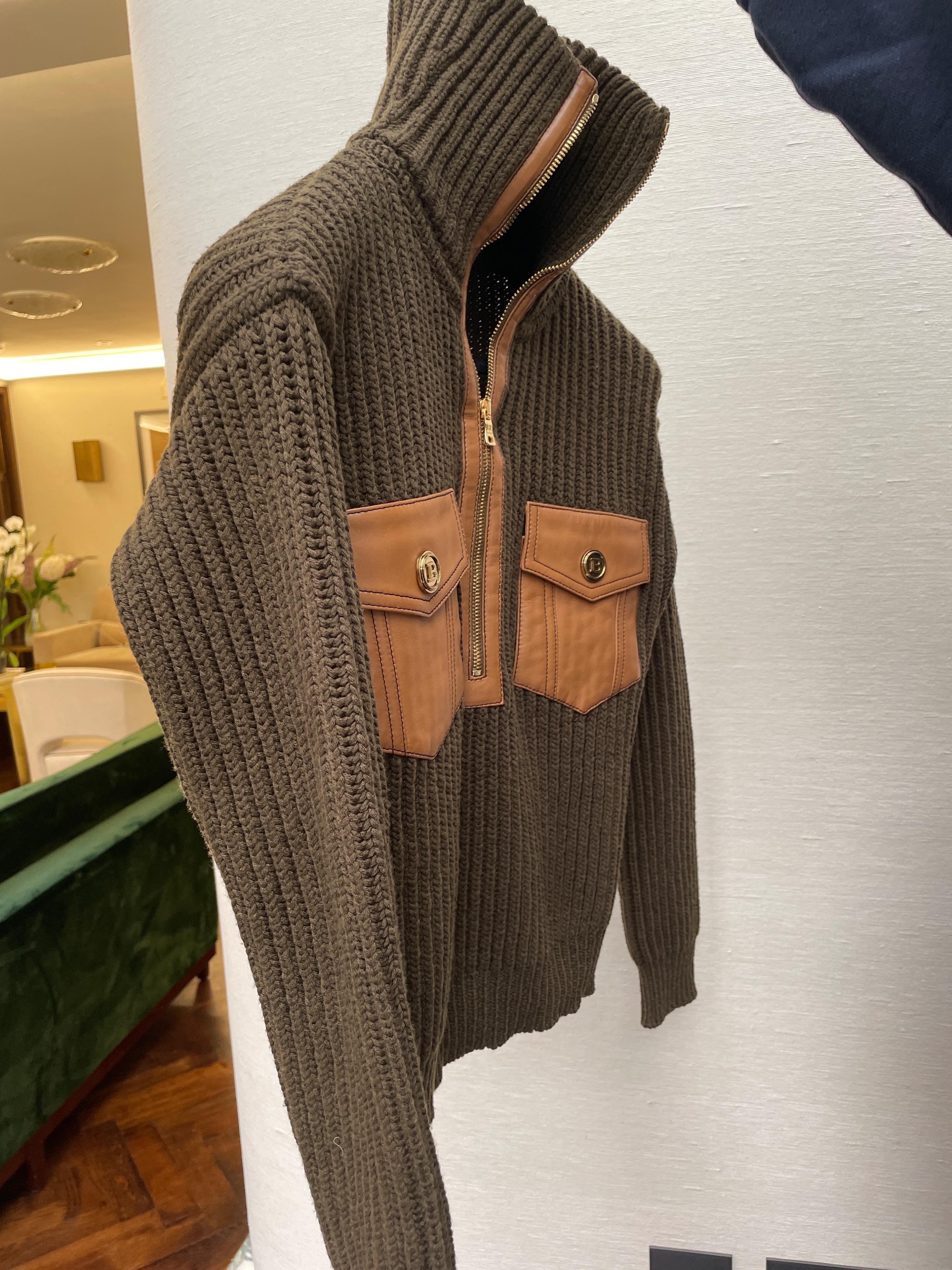 Khaki Ribbed Funnel Neck Sweater