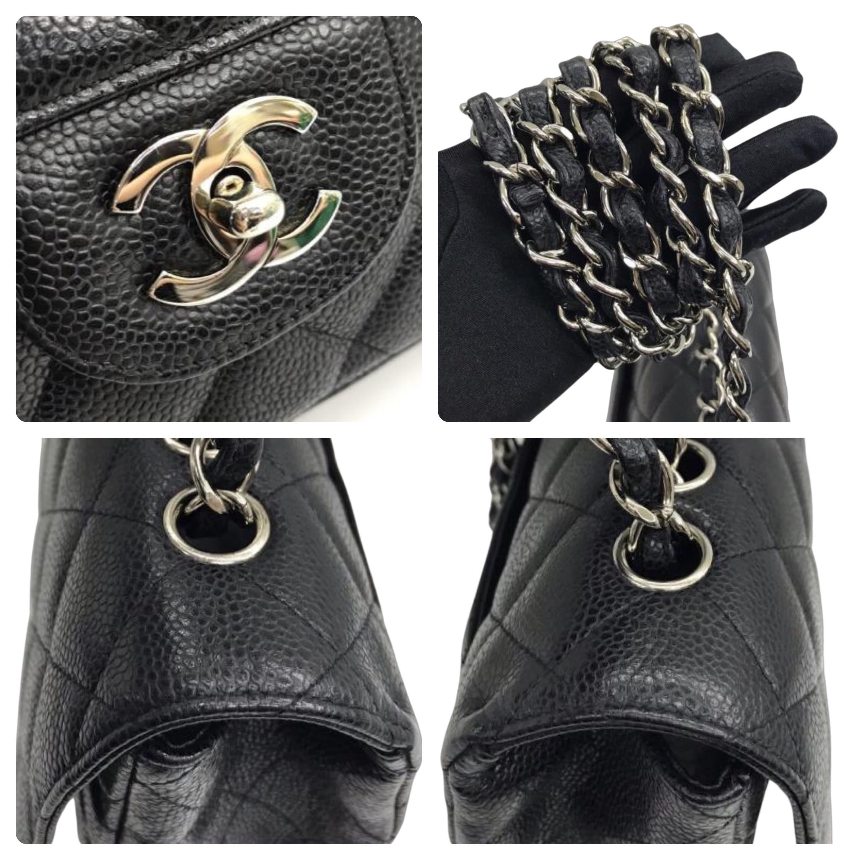 Chanel Black Caviar Leather Jumbo Single Flap Bag