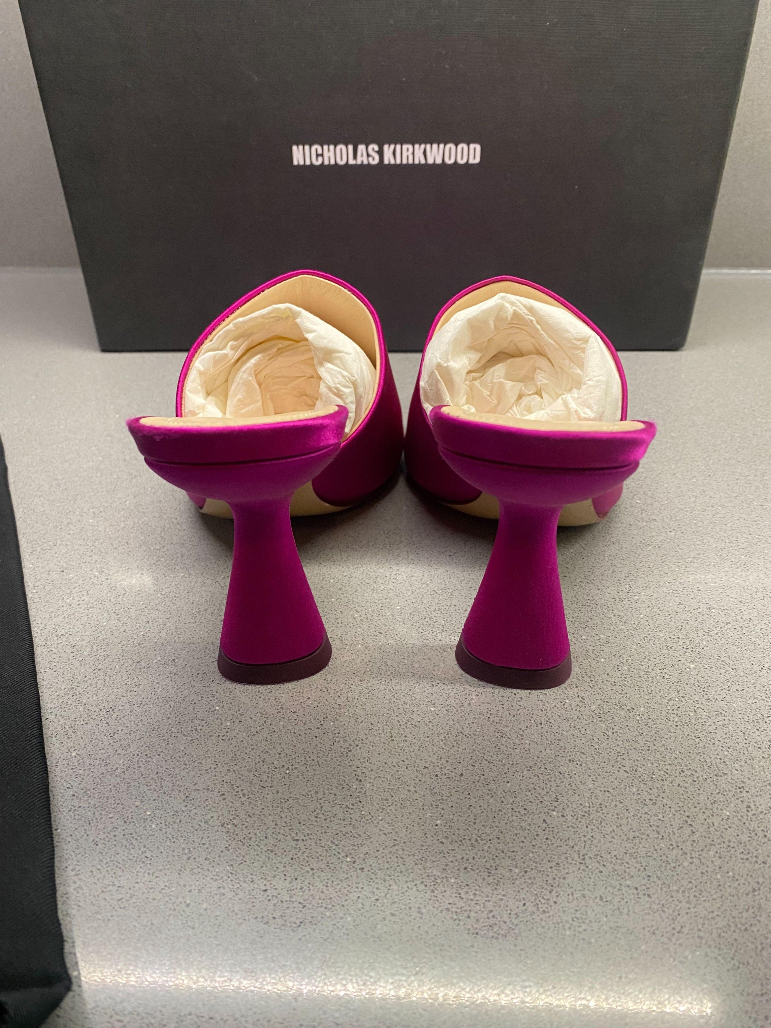 Nicholas Kirkwood Fuchsia Alba Satin Mules