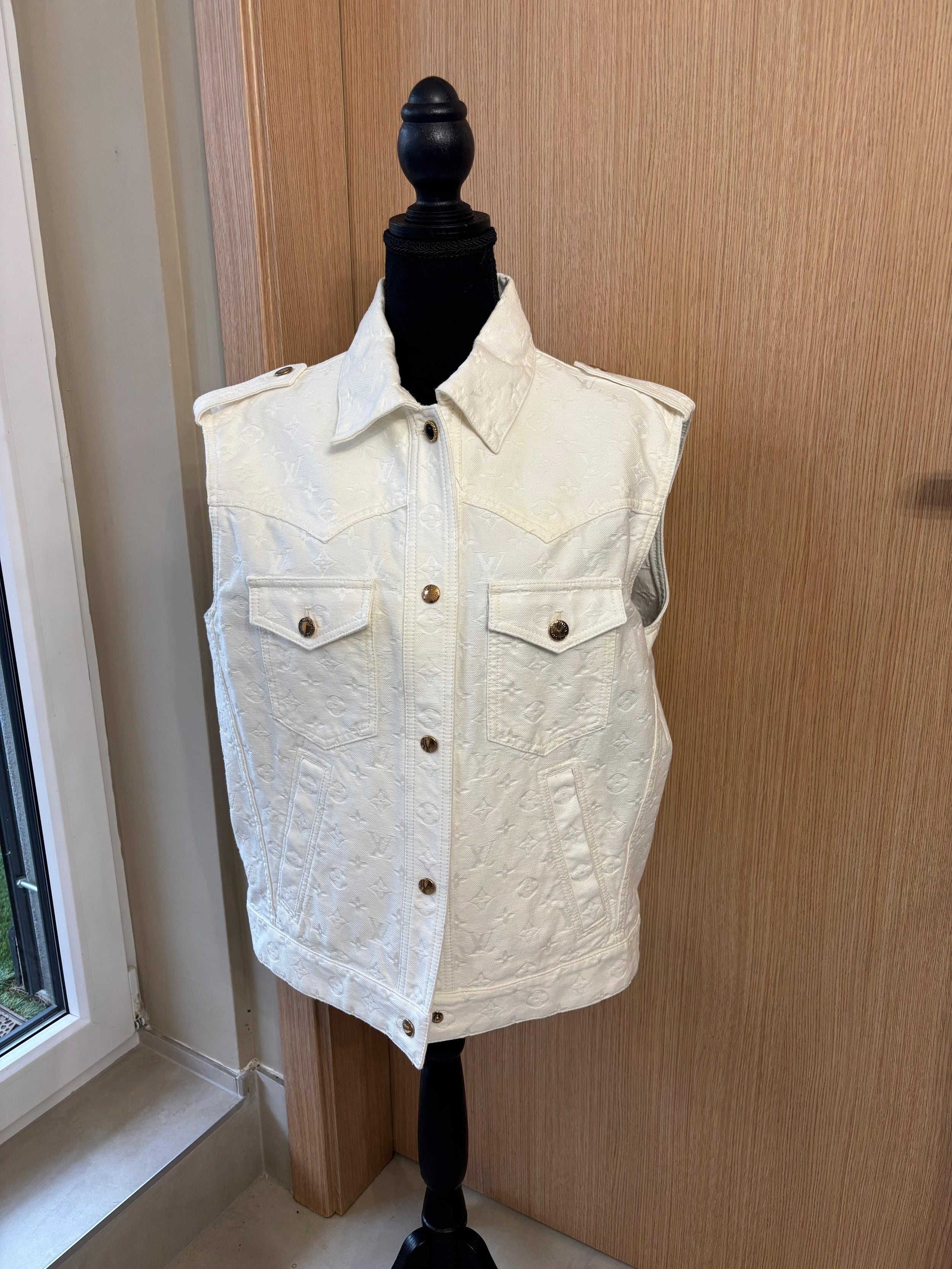 Louis Vuitton White Monogram Sleeveless Denim Jacket