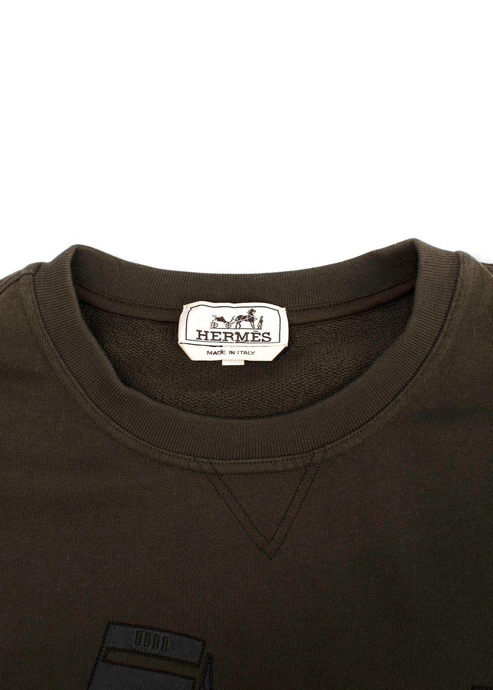 Hermes Brown Crewneck Sweatshirt with Leather Detail