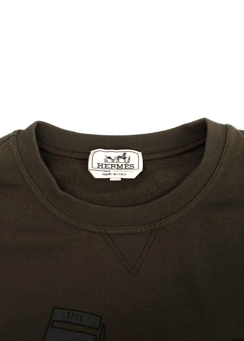 Hermes Brown Crewneck Sweatshirt with Leather Detail