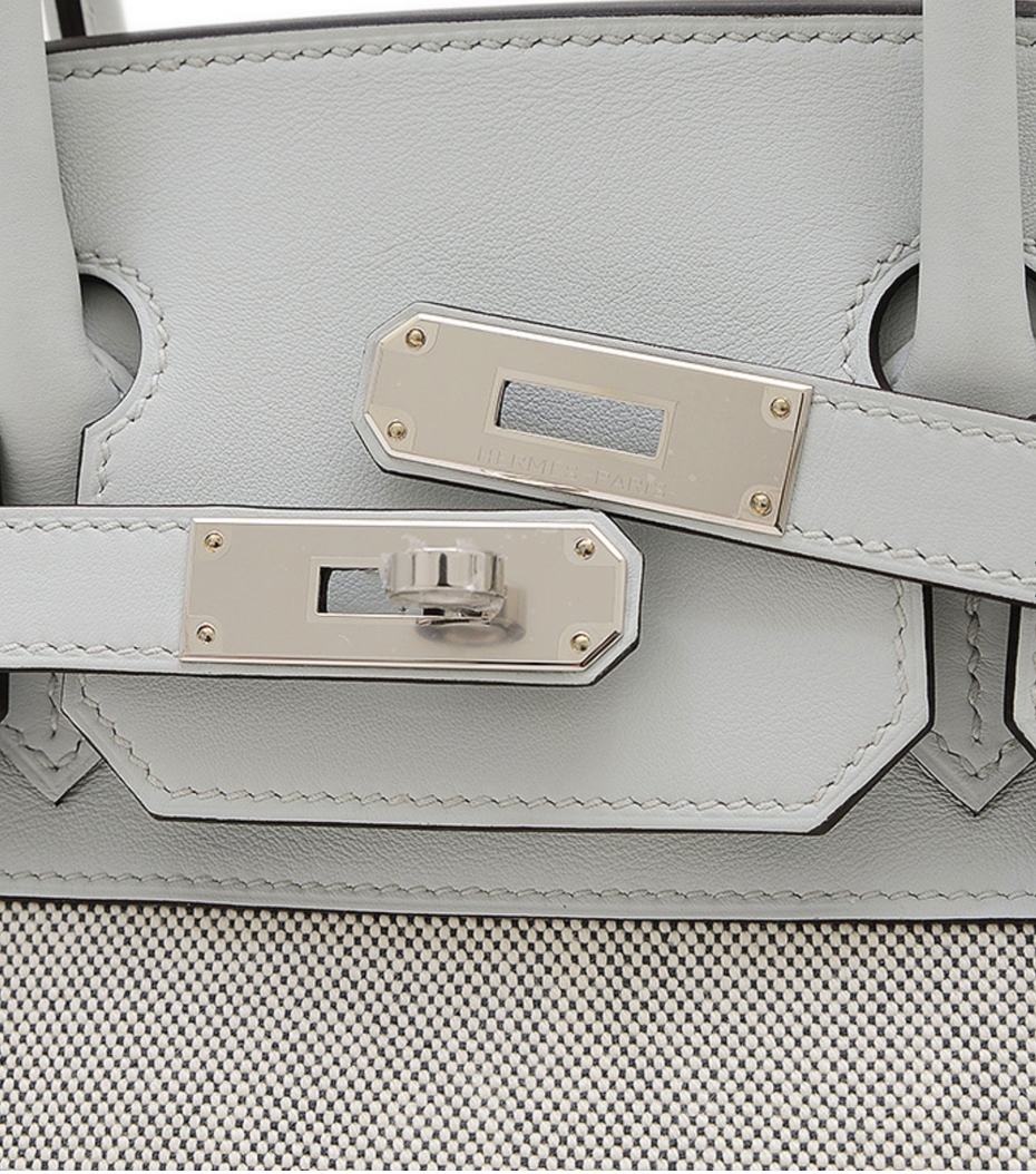 Hermès Grey Swift Leather & Toile Birkin 30cm with Silver Hardware
