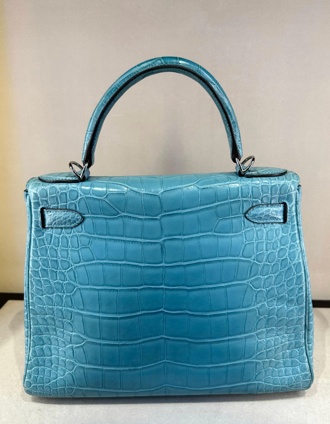 Hermes Bleu St Cyr Matte Croc Kelly 28
