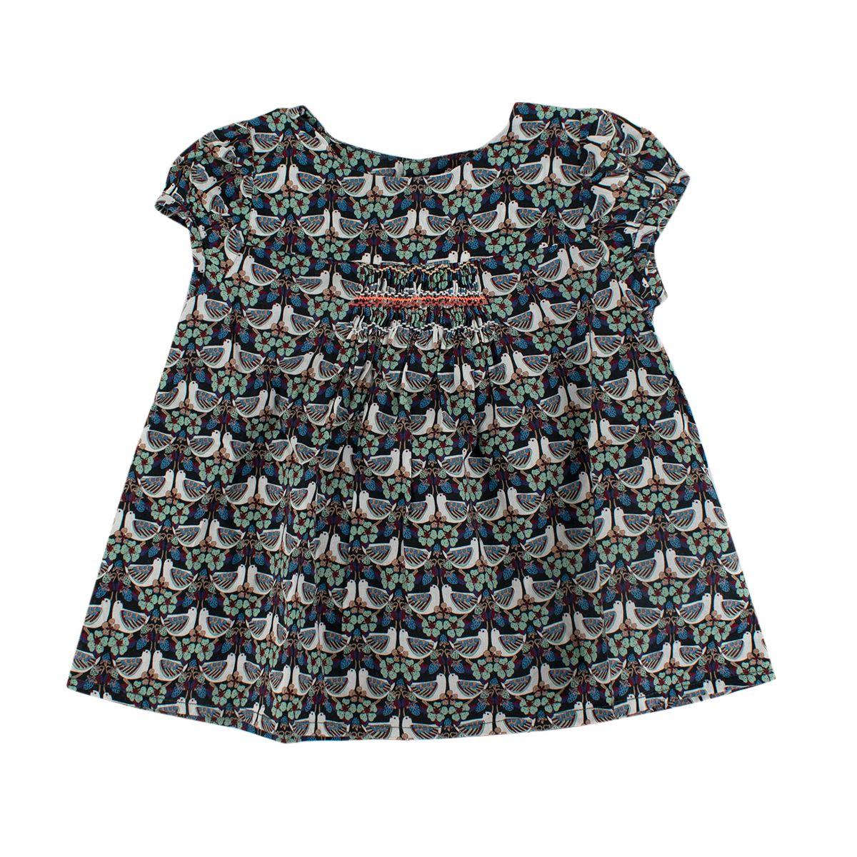 Turtledove Print Black Cotton Smocked Blouse