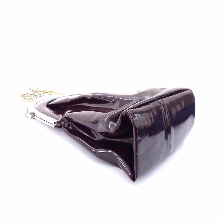 Charles Jourdan Brown Patent Leather Long Chain Vintage Clutch