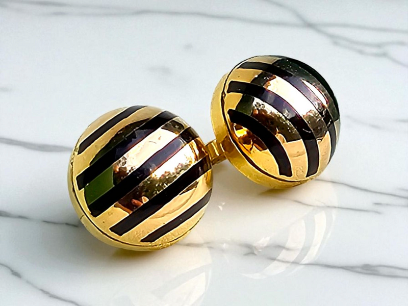 Bespoke Gold And Enamel Dome Earrings 10mm