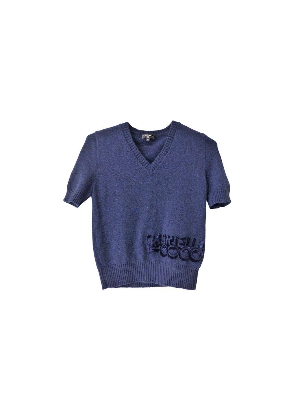 Navy cashmere Coco Gabrielle logo short sleeve jumper