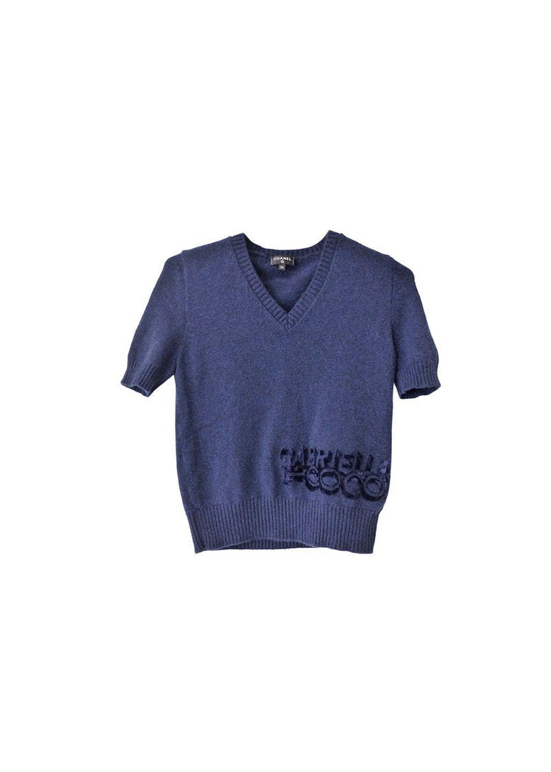 Navy cashmere Coco Gabrielle logo short sleeve jumper