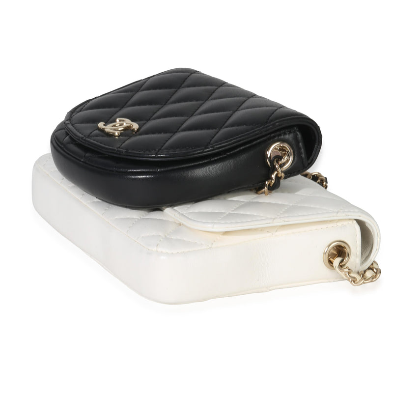 Chanel White Black Quilted Lambskin Small Side Packs Flap Bag