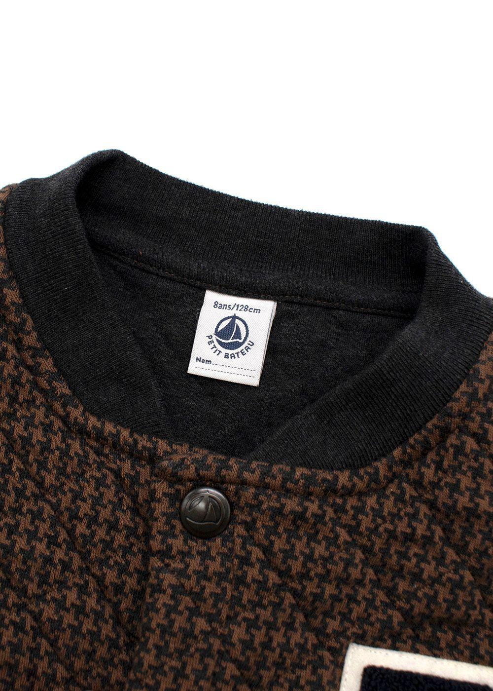 Kids 8y Brown and grey cotton houndstooth bomber jacket