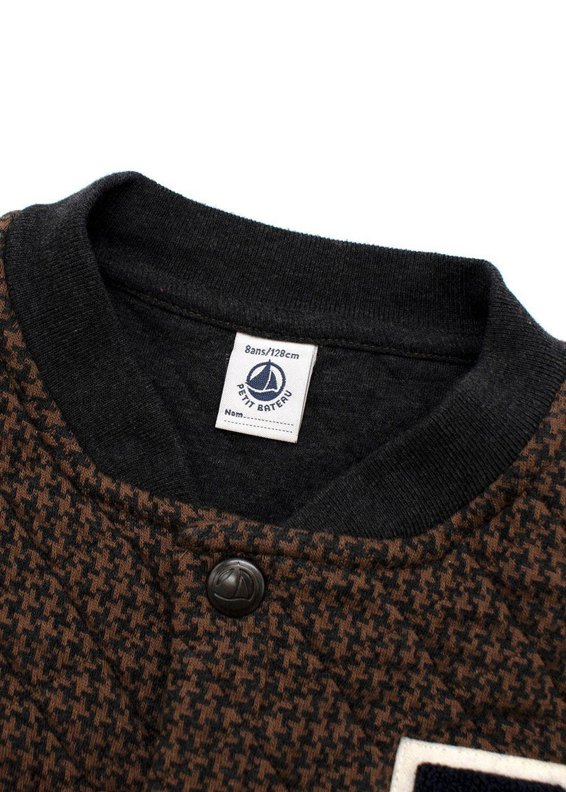 Kids 8y Brown and grey cotton houndstooth bomber jacket
