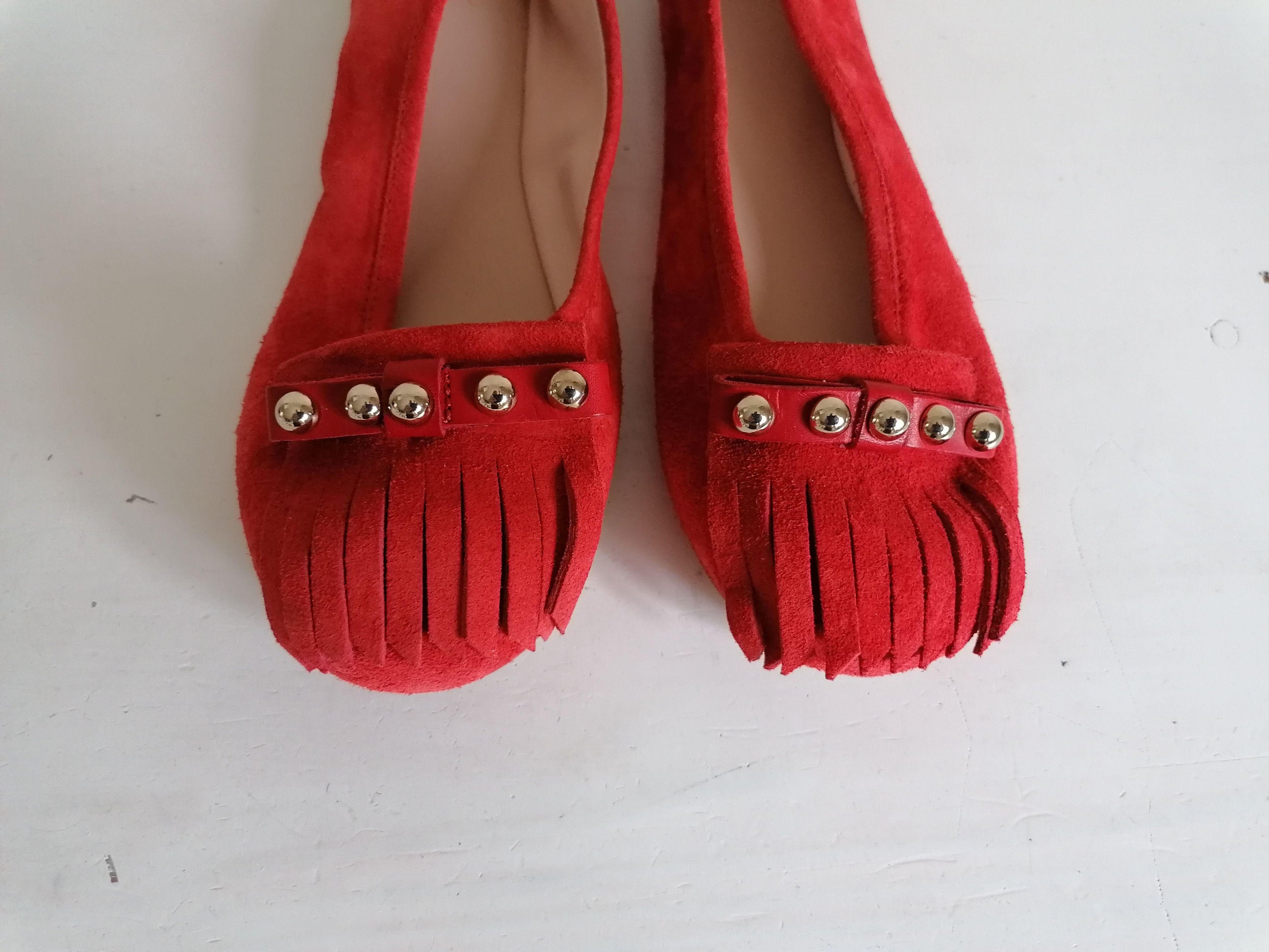 REDValentino Red Suede Fringed Ballerinas