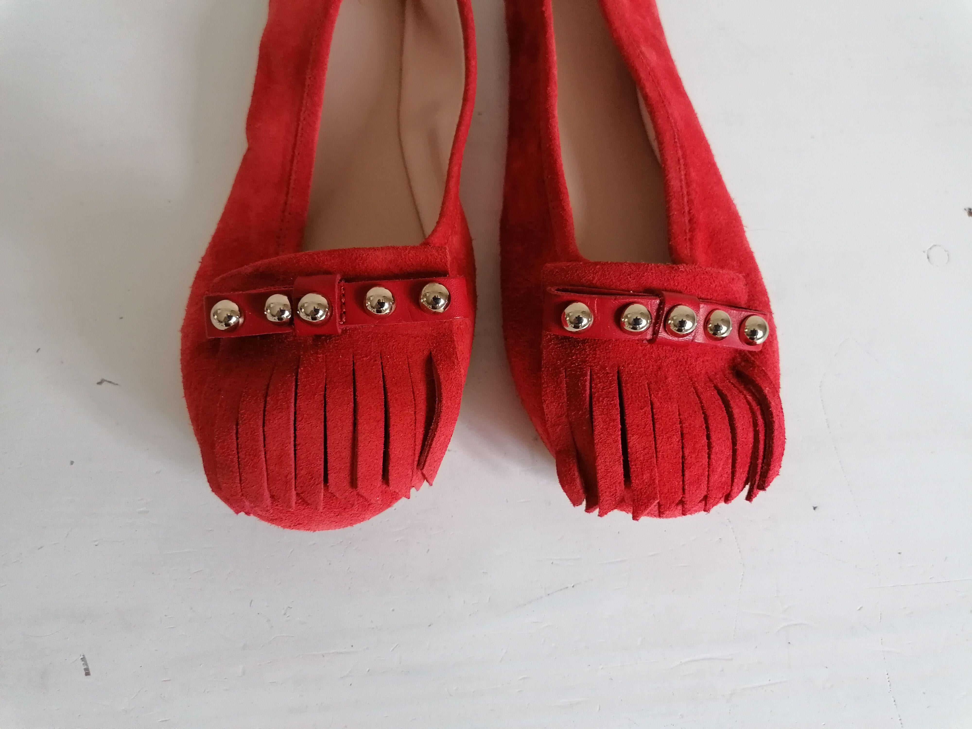 REDValentino Red Suede Fringed Ballerinas