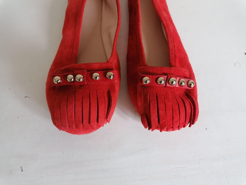 REDValentino Red Suede Fringed Ballerinas