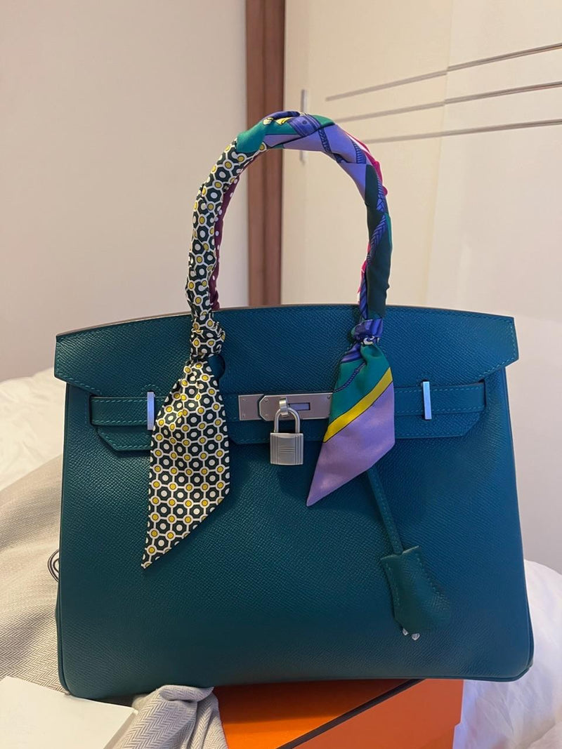 Hermes HSS  Birkin 30 in Malachite and Anenmone Epsom Leather with Brushed Palladium Hardware