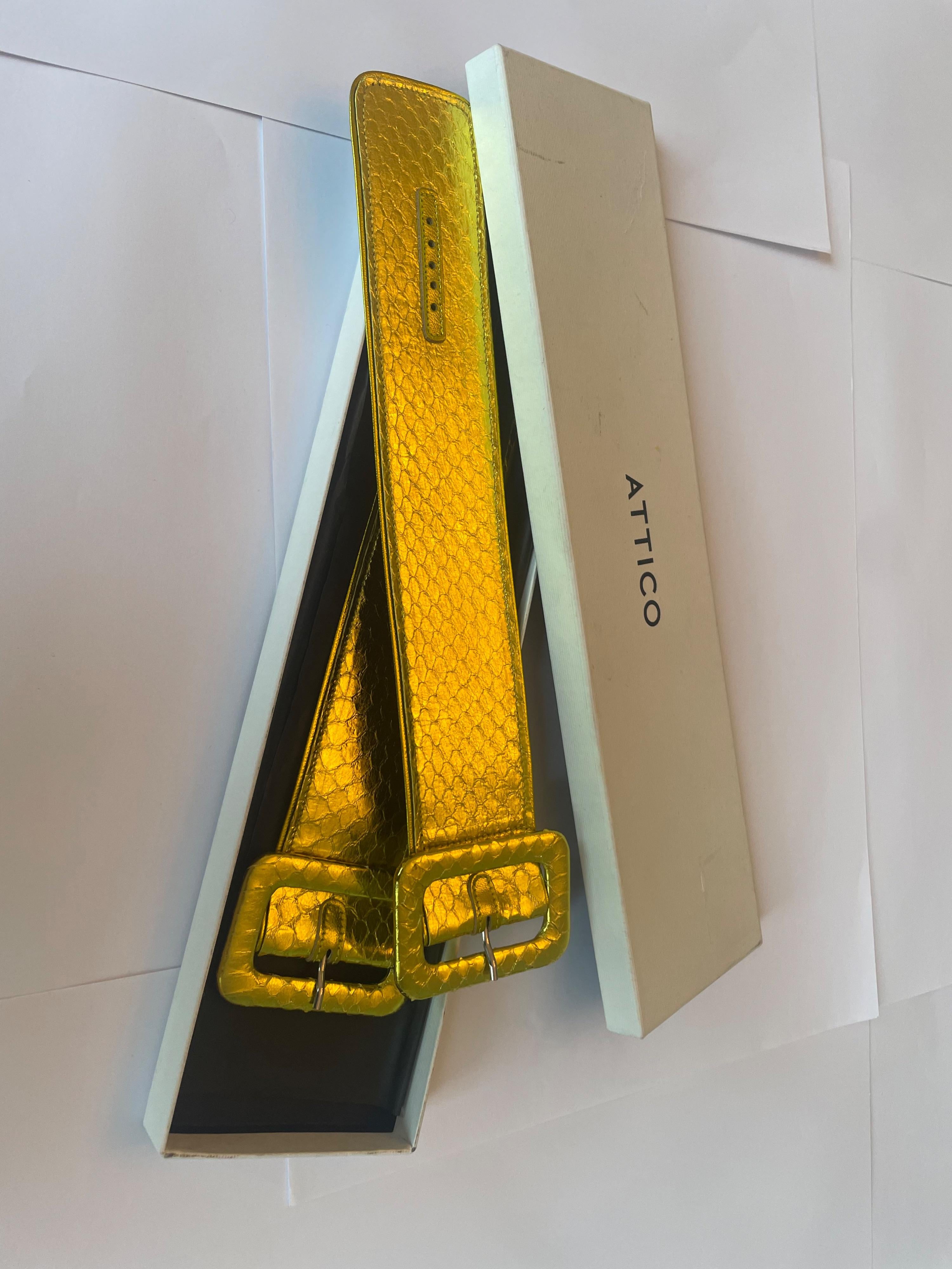 The Attico Metallic Gold Croc Embossed Belt