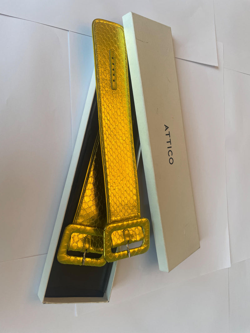 The Attico Metallic Gold Croc Embossed Belt