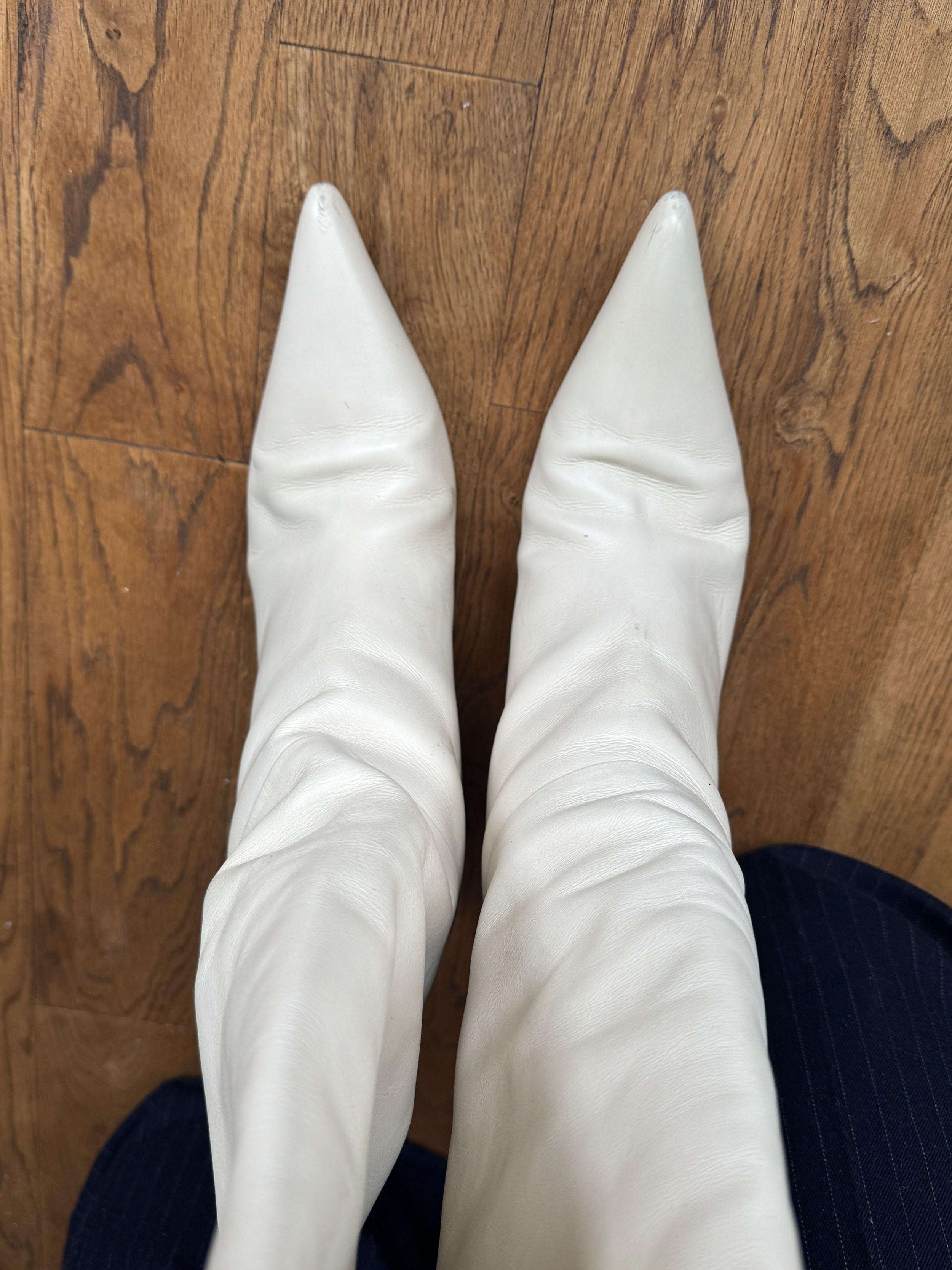 The Row Cream Calfskin Bourgeoisie Over-the-Knee Boots