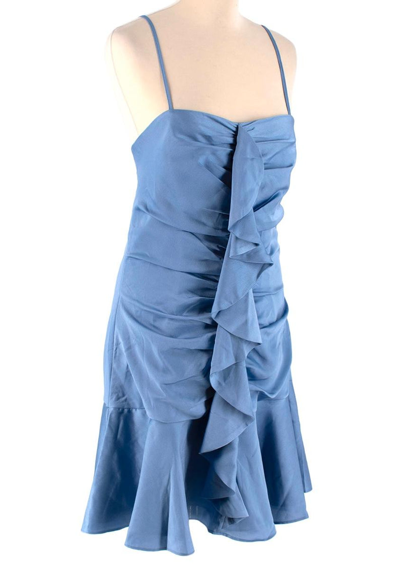 Keepsake Light Blue Satin Ruffled Mini Dress
