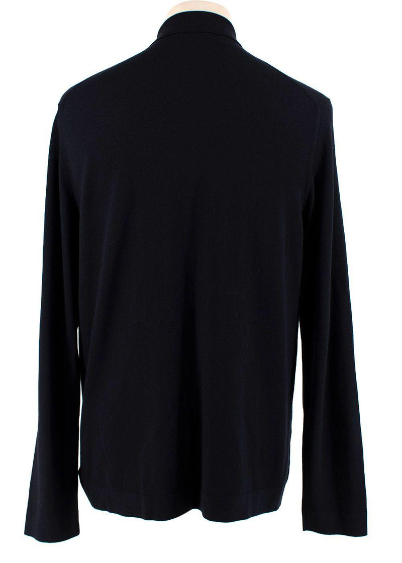 navy wool long sleeved cardigan