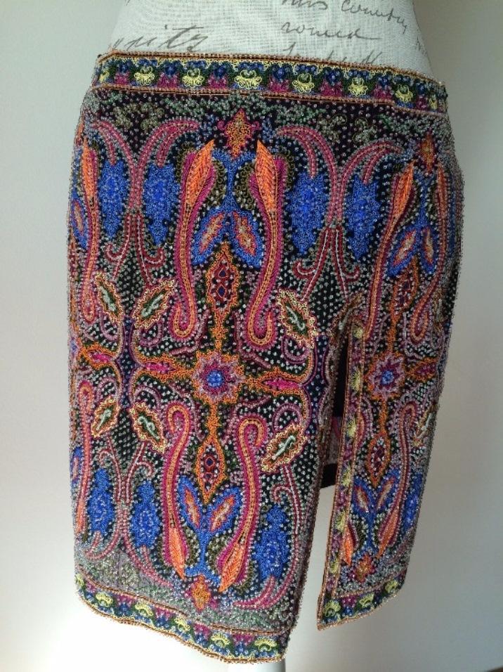ESCADA Beaded Multi-Colored Paisley Print Mini Skirt