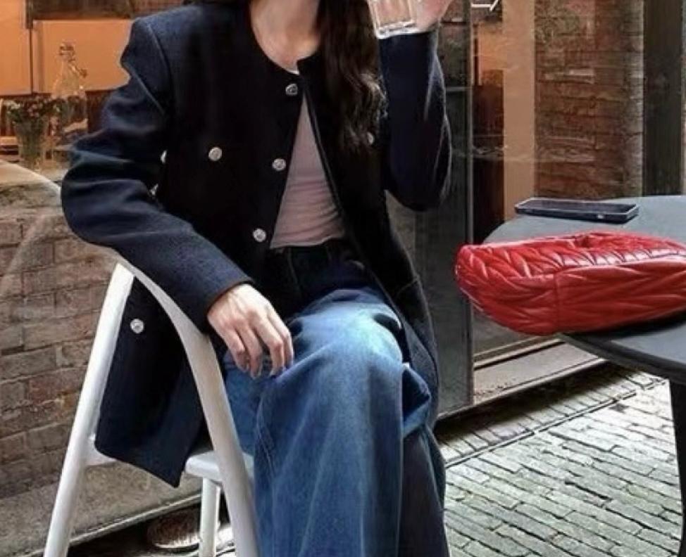 Chanel Blue Tweed Button Front Jacket