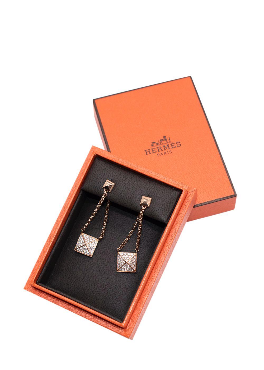 Hermes Rose Gold Clou d'H dangle Earrings with Diamonds