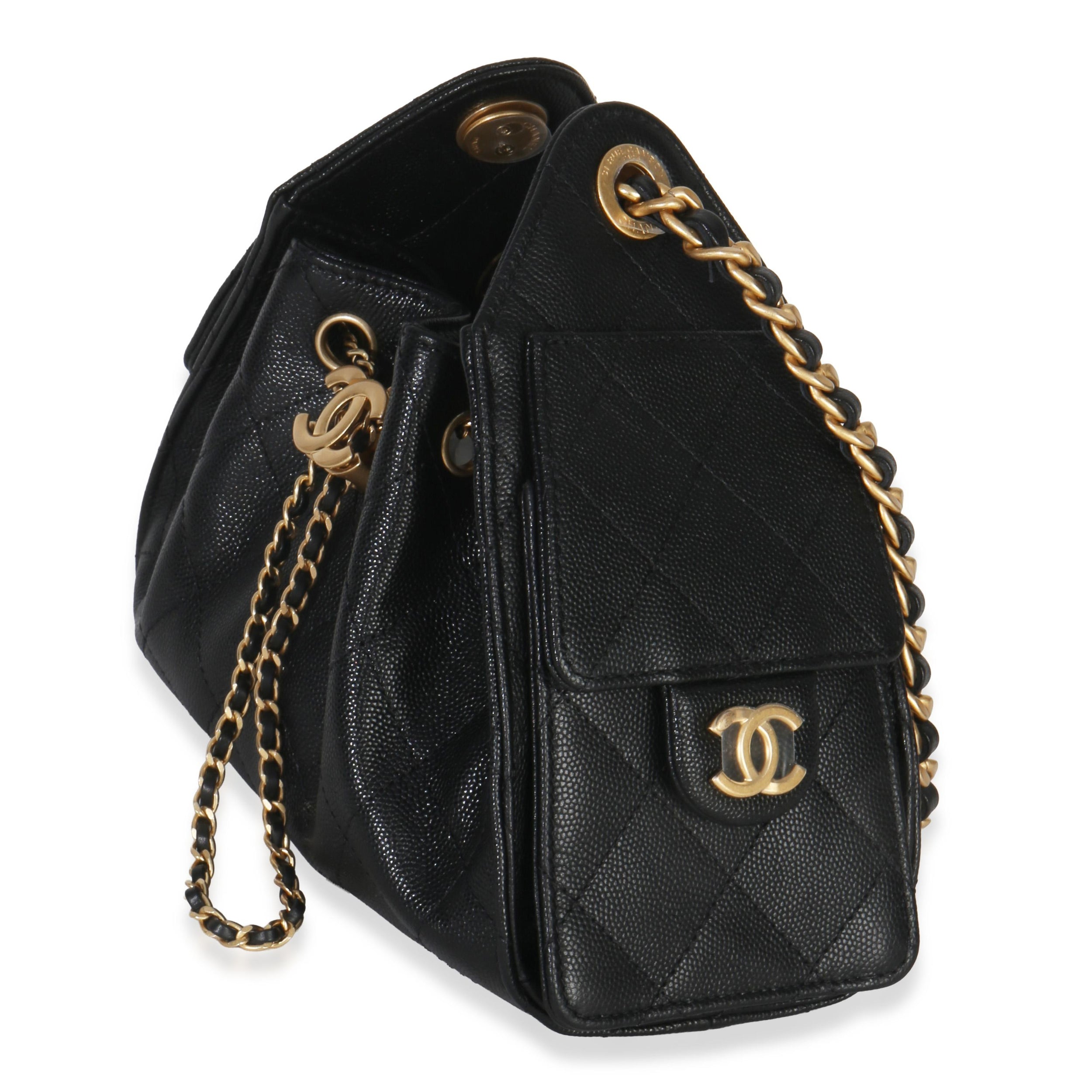 Chanel Black Quilted Caviar Mini Chanel 25 Hobo 26P
