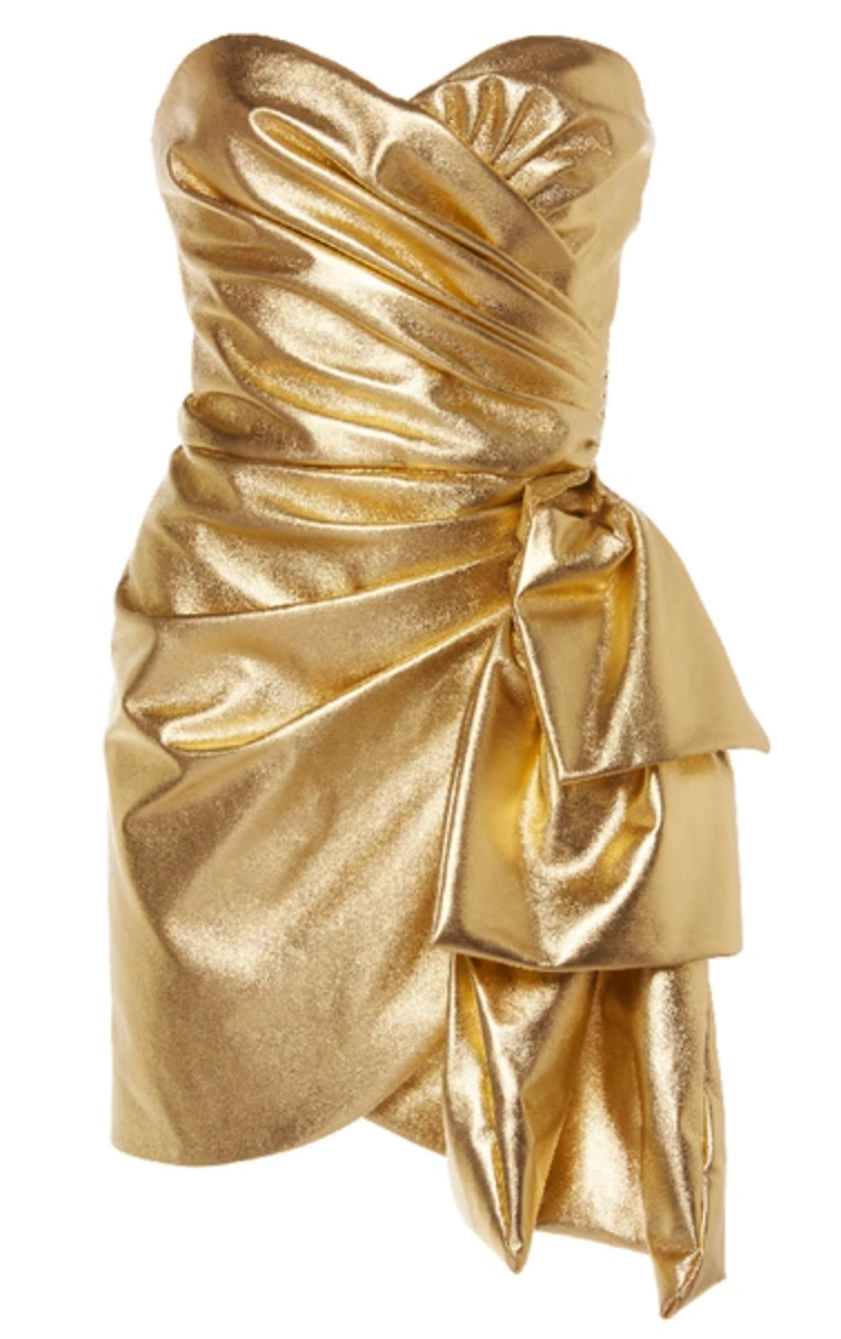 Dundas Strapless Ruched Metallic Leather Dress