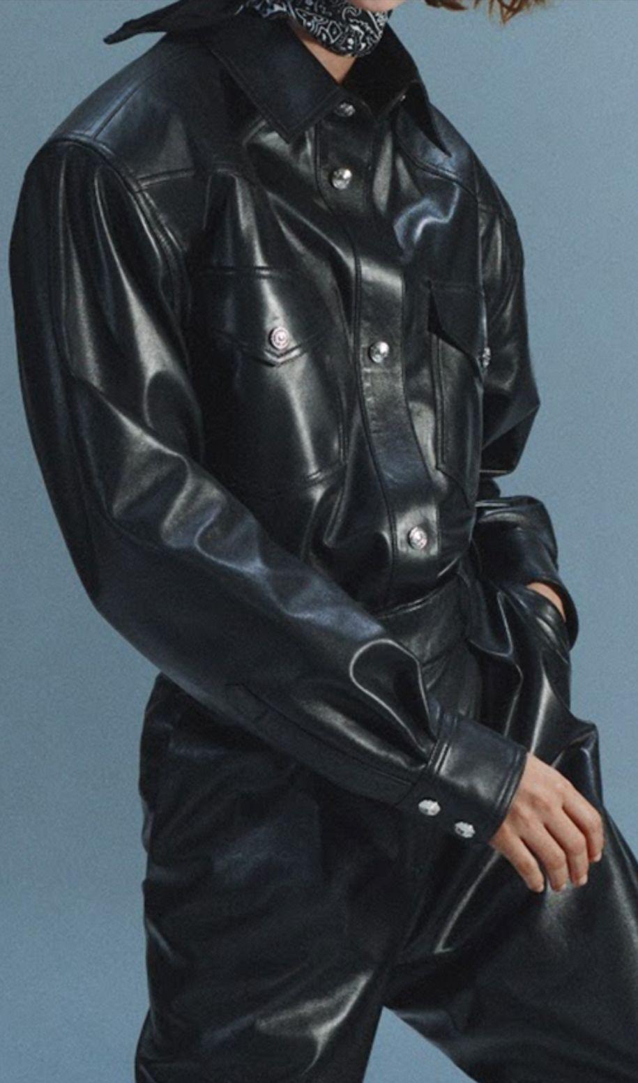 Oversized Black Leather Boyfriend Shirt
