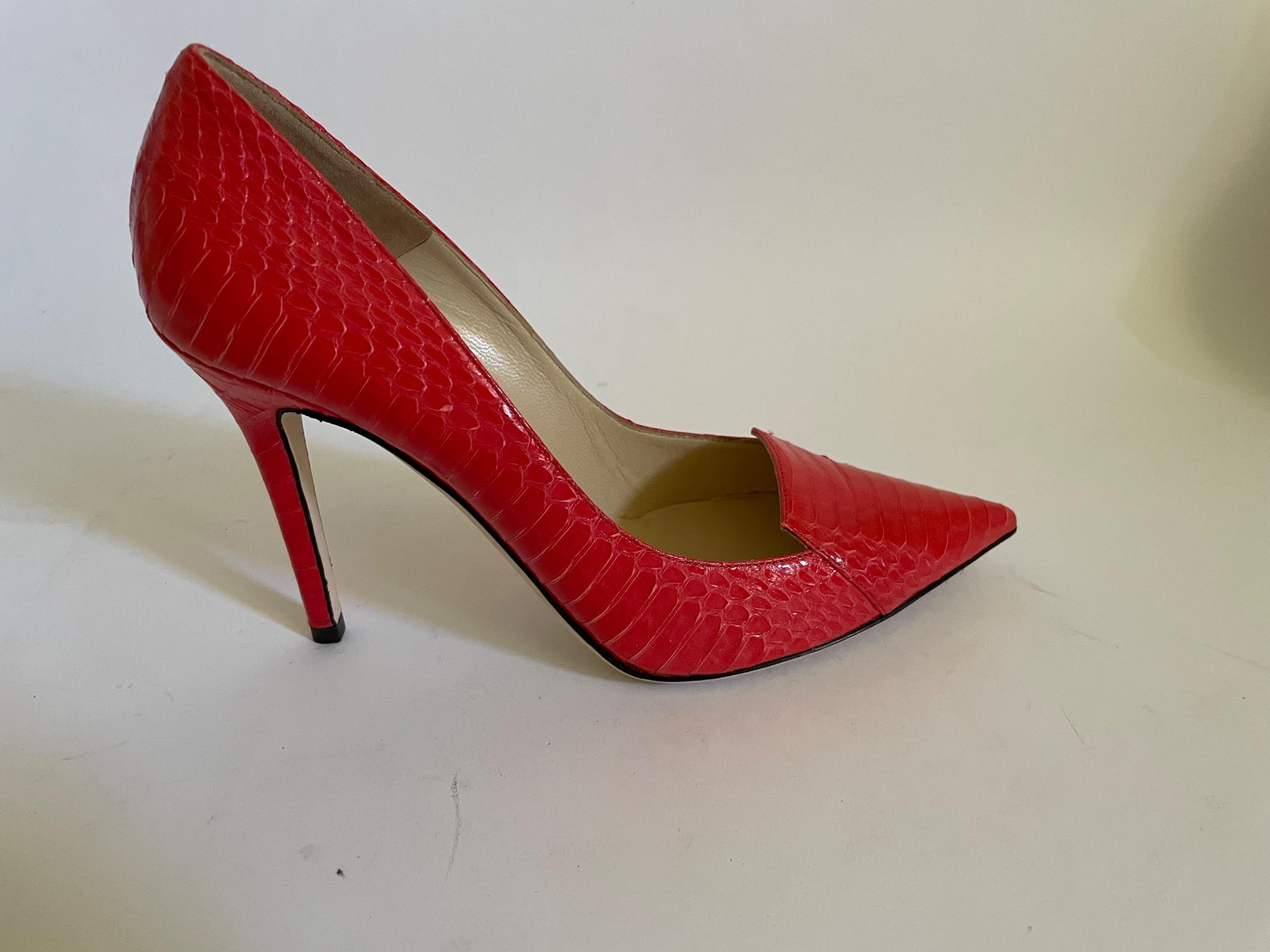 Red snakeskin Avril heeled pumps