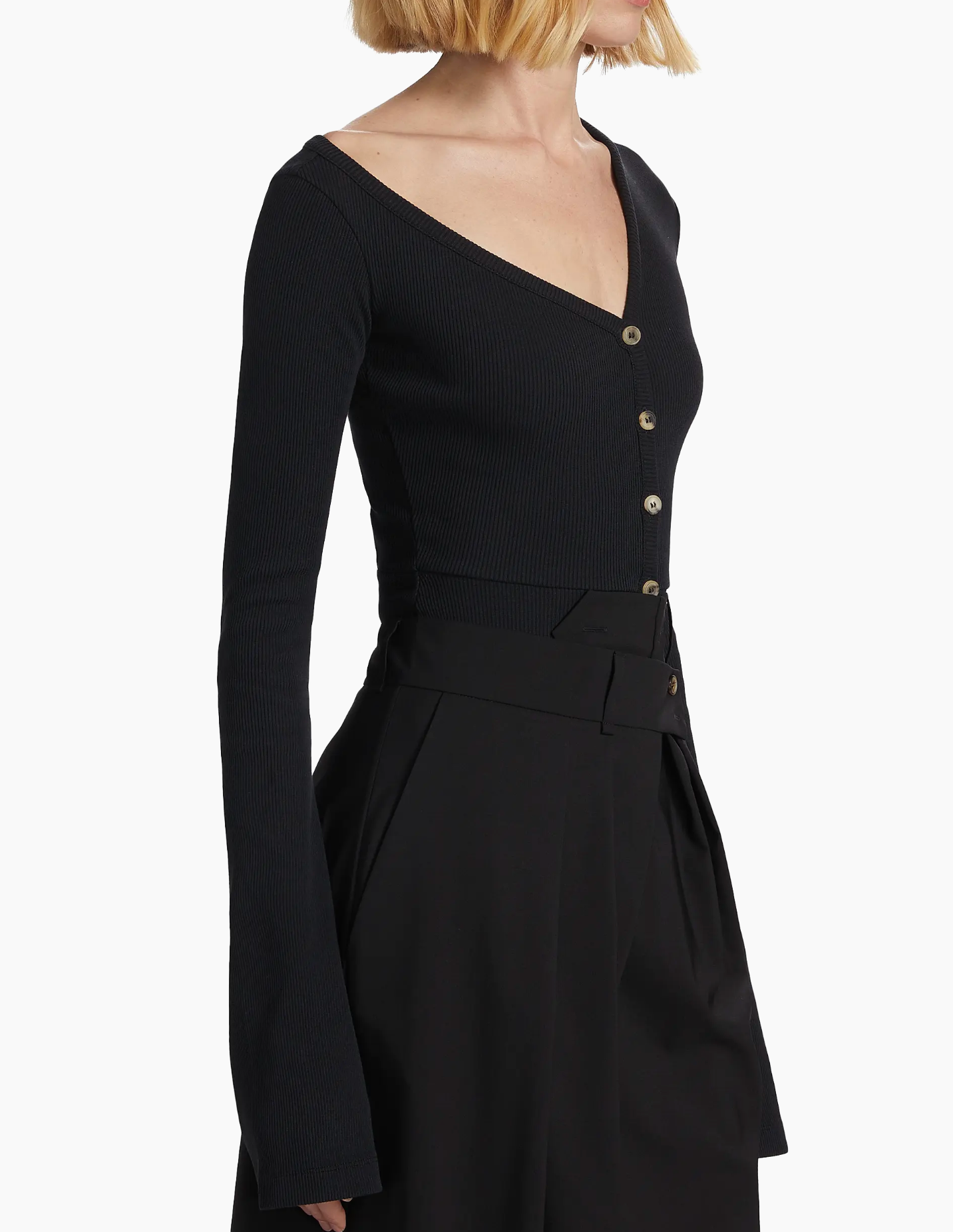 A.W.A.K.E. Mode Asymmetric Rib-Knit Bodysuit