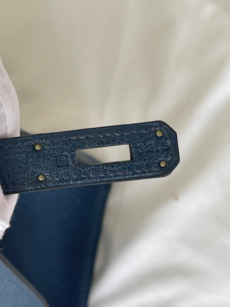 Hermes Blue De Malt Sellier Chevre 35 Kelly