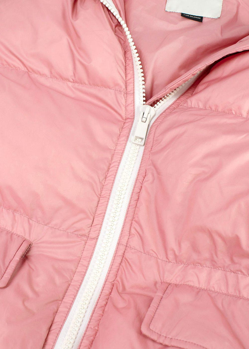 Yves Salomon Army Pink Puffer Jacket with White Fur Trim