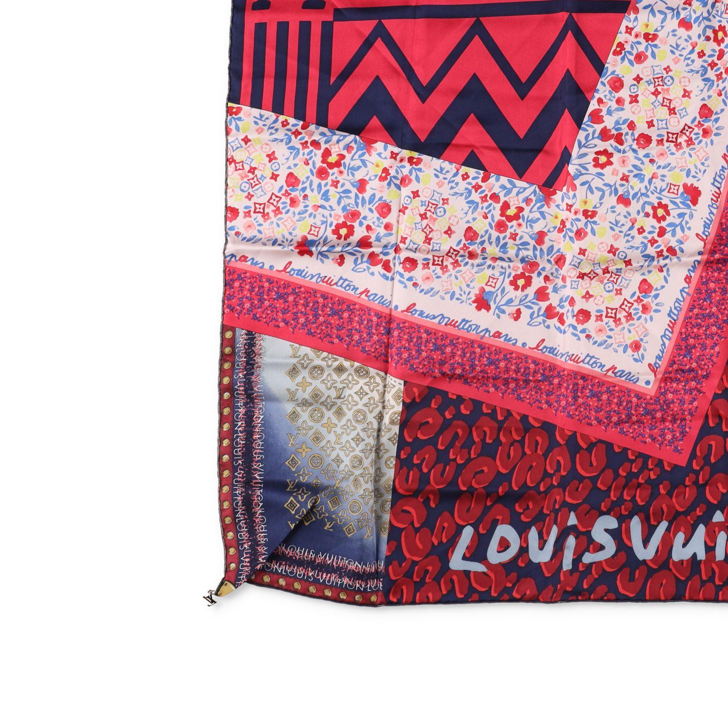 Louis Vuitton Red Printed Tresor Silk Square Scarf